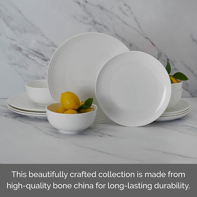 Mikasa Kyler Bone China Lightweight Chip Resistant 12 Piece Dinnerware Set Service For 4White
