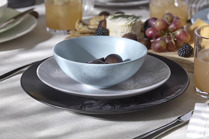 Oneida 897393 Roseto 12-Piece Dinnerware Set French Blue