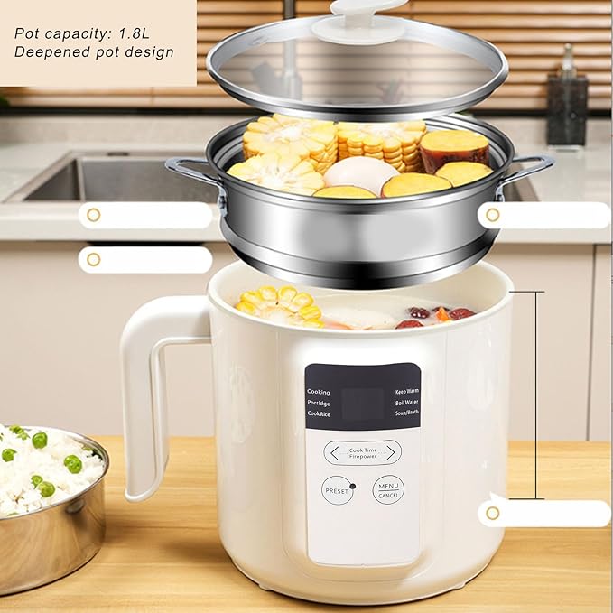 1.8L Electric Pot Multi Function Non Stick Rice Cooker with Automatic Shut Off and Dry Burn Prevention (US Plug 110V)