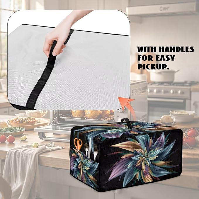 Toaster Oven Heat-Resistant Modern Toaster Oven Heavy Duty Dust-proof Microwave Cover with Storage Side Pockets Protects from Appliances Spills Stain Floral Pattern