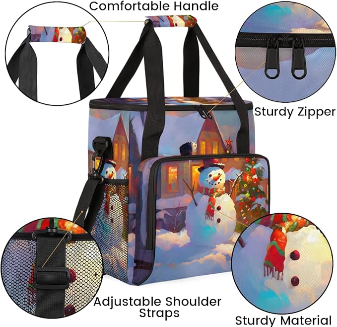 Christmas Snowman Coffee Maker Carrying Bag Abstract Snowman Travel Storage Bag Compatible with K-Mini or K-Mini Plus Single Serve Coffee Brewer Carrying Case with Multiple Pockets &amp Shoulder St