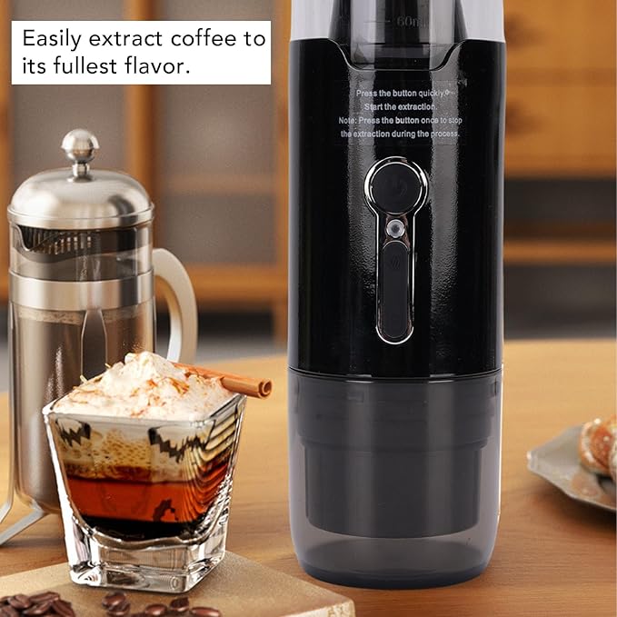 JTLB Battery Operated Coffee Machine Cordless Heating Travel Coffee Machine for Camping Cars Automatic Coffee Machine with Ground Coffee Capsule for Hiking Anytime