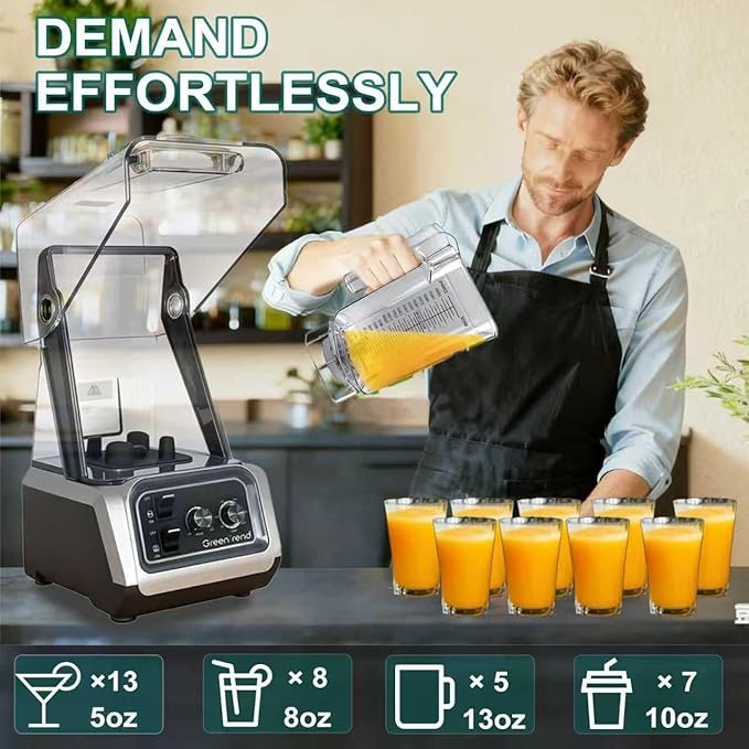 2200W Commercial Blender with Soundproof Enclosure | 80oz BPA-Free Jar | Self-Cleaning &amp Ice Crush Pro | Quiet Smoothie &amp Shake Maker for Restaurants Kitchens Cafes Smoothie Bars