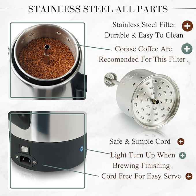 Moss &amp Stone Percolator Coffee Pot Electric 10 Cup Stainless Steel Coffee Maker. With Keep Warm Function 10 Cups Stainless Steel Percolator With Coffee Basket