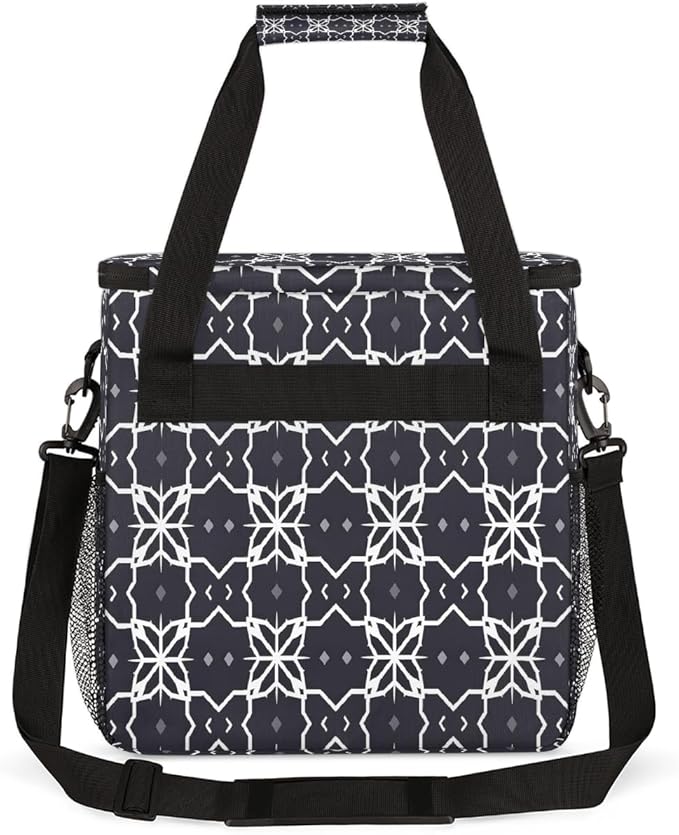 Grid Flower Black &amp White Mandala Coffee Maker Carring Bag Travel Carrying Storage Tote Bag Compatible with Keurig K-Mini or K-Mini Plus Portable Single Serve Coffee Brewer Case with Pockets