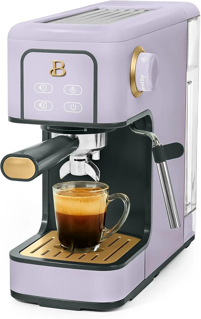 B Slim Espresso Maker by Drew Barrymoree with 20-Bar Pressure Touch-Activated Display and Steam Wand for Latte &amp Cappuccino (Lavender)