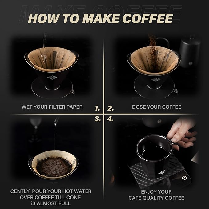 Pour Over Coffee Maker Set Black Ceramic Coffee Dripper with V60 Paper filter Black Ceramic Streamline Coffee Mug for Cafe Home Restaurant 6291-12201-03A