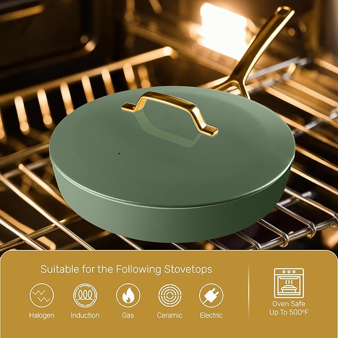 Gotham Steel Modern 11 Pc Ceramic Cookware Set Elegantly Designed Pots and Pans Set Non Stick with Steamer Induction Bottom Premium Stay Cool Handles Non Toxic PFOA Free Oven &amp Dishwasher Saf