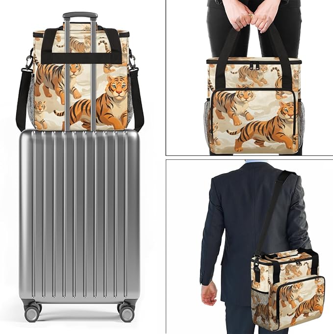Tiger Coffee Maker Carrying Bag Cute Tiger Portable Travel Storage Tote Bag Compatible with K-Mini or K-Mini Plus Single Serve Coffee Brewer Carrying Case with Multiple Pockets &amp Shoulder Strap