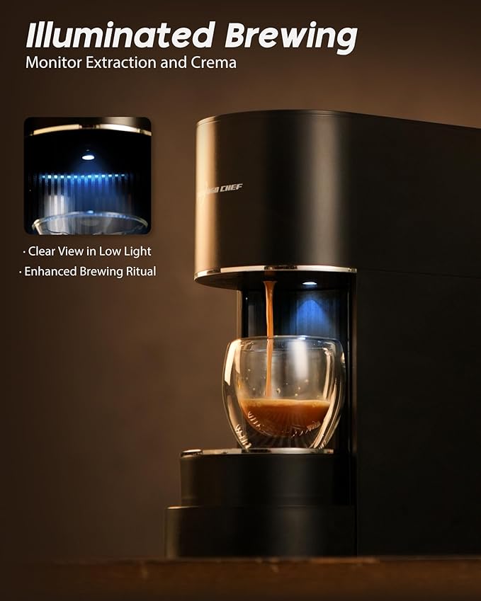 Espresso Machine Coffee Makers Compatible with Nespresso Original Pods One-Touch with Illuminated Brew Zone 20 Bar Pump 33.8oz Removable Tank Compact Design CM-C07-A
