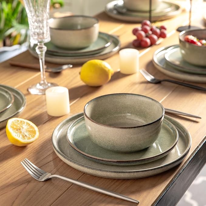 AmorArc Ceramic Dinnerware SetsHandmade Reactive Glaze Plates and Bowls SetsHighly Chip and Crack Resistant | Dishwasher &amp Microwave Safe Dishes Set Service for 4 (24Pcs)