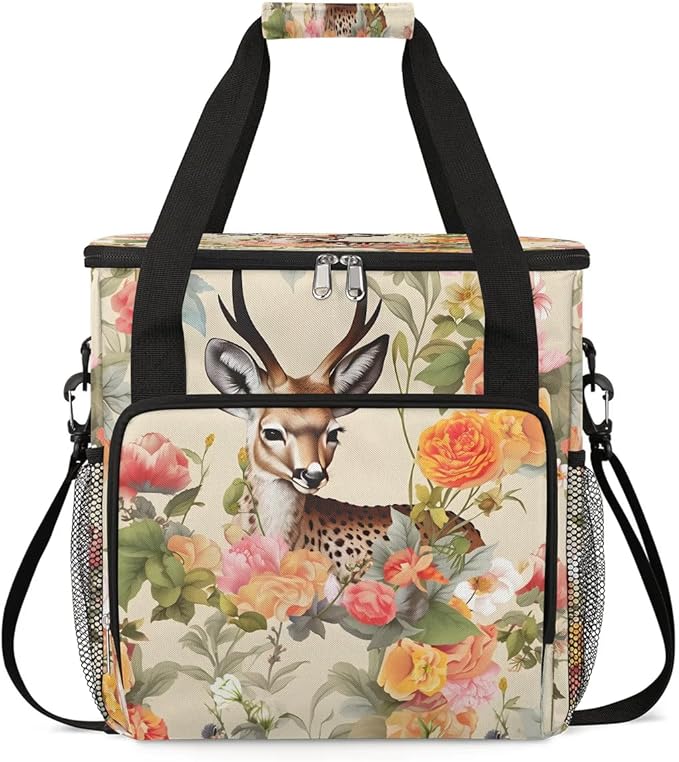 Floral Pattern Elk Coffee Maker Carrying Bag for Keurig K-Mini or K-Mini Plus Storage Portable Coffee Maker Travel Bag