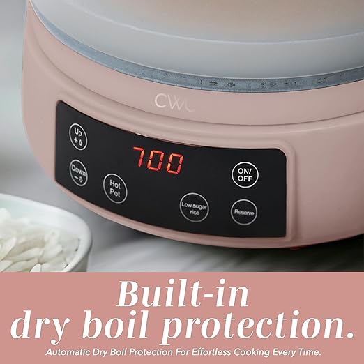 COOK WITH COLOR 3L Glass Mini Low Carb Rice Cooker – Holds 2 Cups Raw/Makes 6 Cups Cooked with Auto Lift Filter Basket Hotpot &amp Steamer for Rice Grains Digital Panel with Keep Warm Dusty Rose