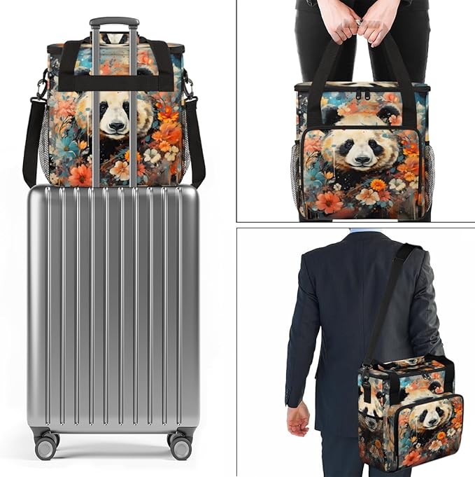 Cute Panda Coffee Maker Carrying Bag Chrysanthemum Travel Storage Bag Compatible with K-Mini or K-Mini Plus Single Serve Coffee Brewer Carrying Case with Multiple Pockets &amp Shoulder Strap