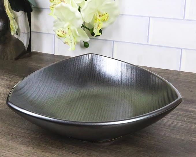 Ebros Gift Iron Black Clay Underglaze Technique Tetsu Kesho Porcelain Dinnerware Kitchen Set Asian Japanese Restaurant Supply (Pack of 5 Appetizer Salad Triangular Deep Serving Plates)
