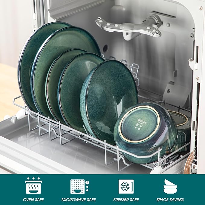 vancasso Starry Plates and Bowls Sets for 6 24 Pieces Dinnerware Sets Green Reactive Glaze Dishes Sets for Kitchen Scratch Resistant Stoneware Dishes Set Dishwasher and Microwave Safe