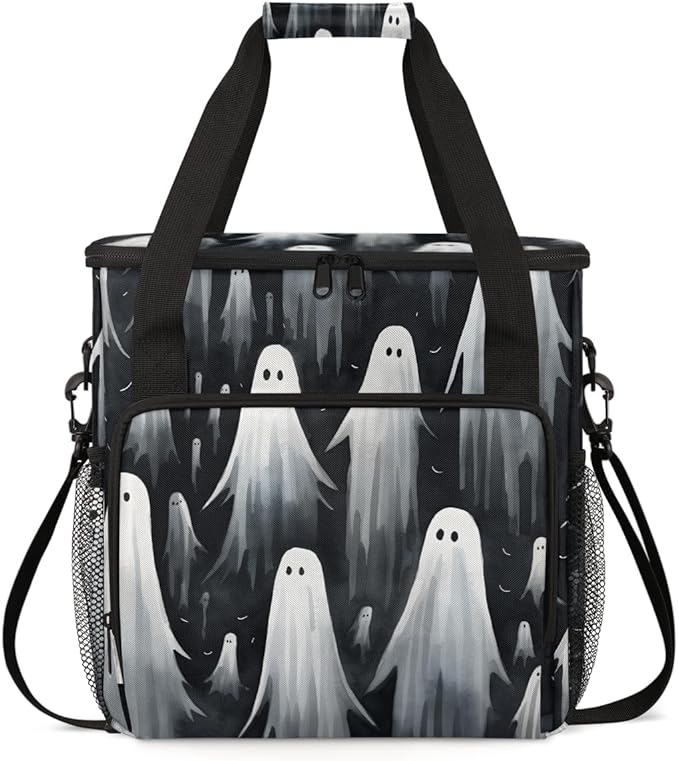 Halloween Ghosts Coffee Maker Carrying Bag Bright Ghosts Travel Storage Bag Compatible with K-Mini or K-Mini Plus Single Serve Coffee Brewer Carrying Case with Multiple Pockets &amp Shoulder Strap