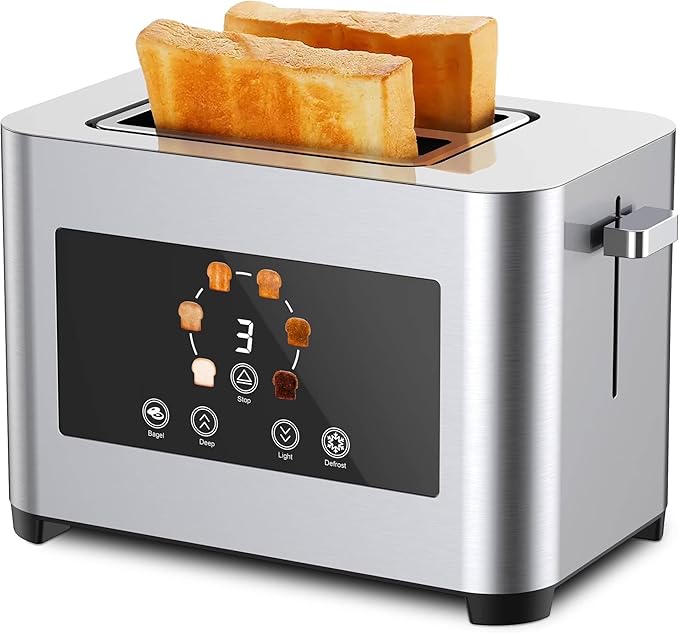 2-Slot Digital Touchscreen Toaster with Wide Slots and 6 Toast Settings Stainless Steel