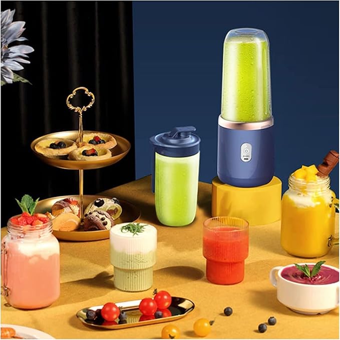 Blender Portable Mini Blender Small Family Smoothie Personal Blender for Milkshakes and Smoothies with 6 Blades and Sports Cup Lid/1332 (Colour: Dark Blue)