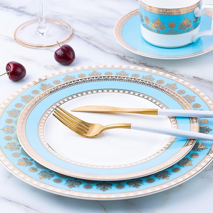 European Style Dinnerware Set Service for 4 Bone China Dinnerware Sets Unbreakable Porcelain Dinner Sets Coffee Cup and Saucer Tableware Set Steak Dinner Plates Dish Set Ke Lan