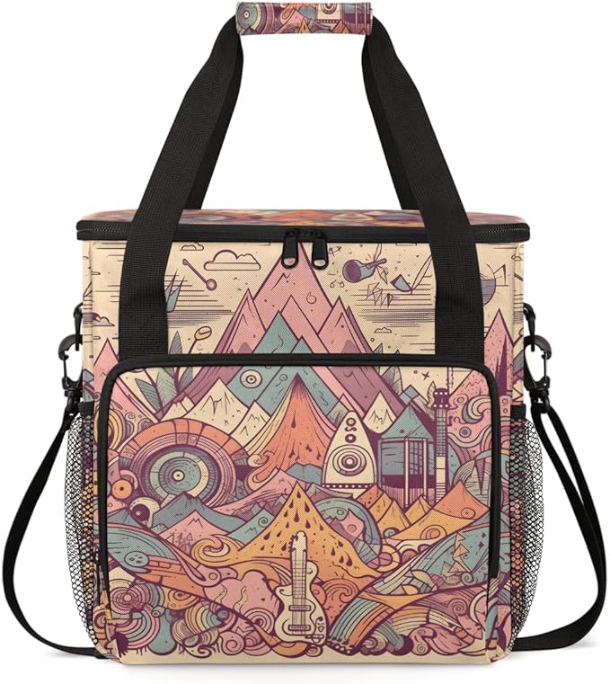 Aztec Music Symbol Coffee Maker Carrying Bag Portable Travel Storage Tote Bag Compatible with K-Mini or K-Mini Plus Single Serve Coffee Brewer Carrying Case with Multiple Pockets &amp Shoulder Stra