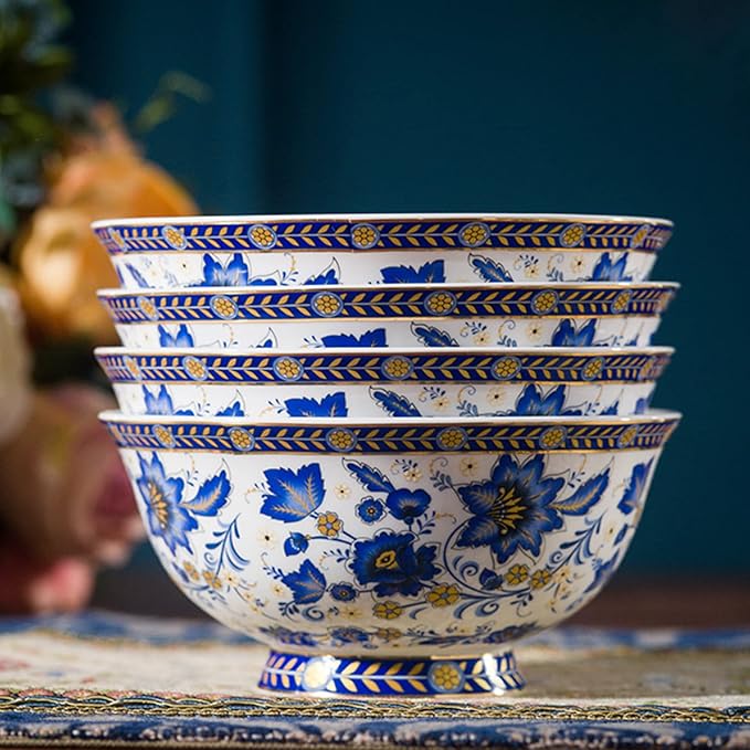 ACMLIFE Bone China Tea Set &amp Dinnerware Set for 4 Vintage Floral Design Blue and White