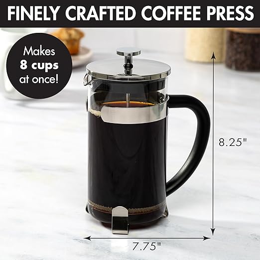 Primula French Press Coffee Maker Temperature Safe Borosilicate Glass with Stainless Steel Filters Premium Design and Quality 34-Ounces 8-Cup Silver