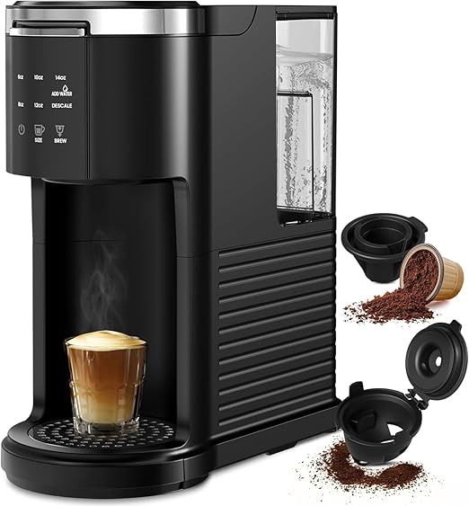 Single Serve Coffee Maker 2 in 1 Coffee Machine for K-Cup &amp Ground Coffee 6 to 14oz Brew Sizes Pod Coffee Makers with 40oz Removable Water Reservoir LCD Screen Self-cleaning Black