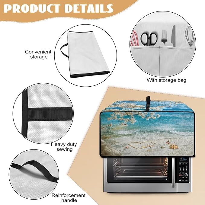 Starfish Beach Flower Print Toaster Oven Dust Cover Fit Most Small Appliances Heat-resistant Microwave Oven Protector for Kitchen Countertop Decor (Small-14.5*18.46*9 inches)