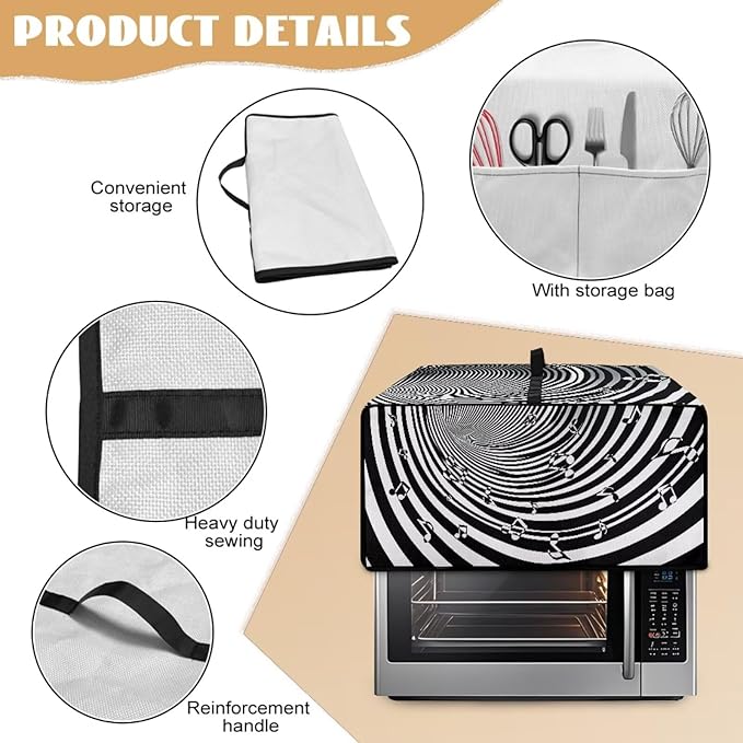 Music Print Toaster Oven Air Fryer Cover Washable Bread Maker Cover Dustproof Stain Resistant Smart Microwave Oven Protector 18.5 x 14.5 x 9 Black