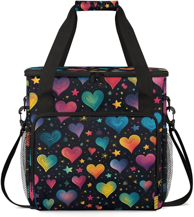 Colorful Star Heart Coffee Maker Carrying Bag Portable Travel Storage Tote Bag Compatible with K-Mini or K-Mini Plus Single Serve Coffee Brewer Carrying Case with Multiple Pockets &amp Shoulder Str