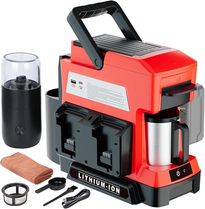 Cordless Coffee Maker for Milwaukee 18V Battery 3 Brewing Options Drip Coffee Maker with Coffee Grinder Portable Single Serve Coffee Makers for Camping Travel and Jobsite. (Tool Only)