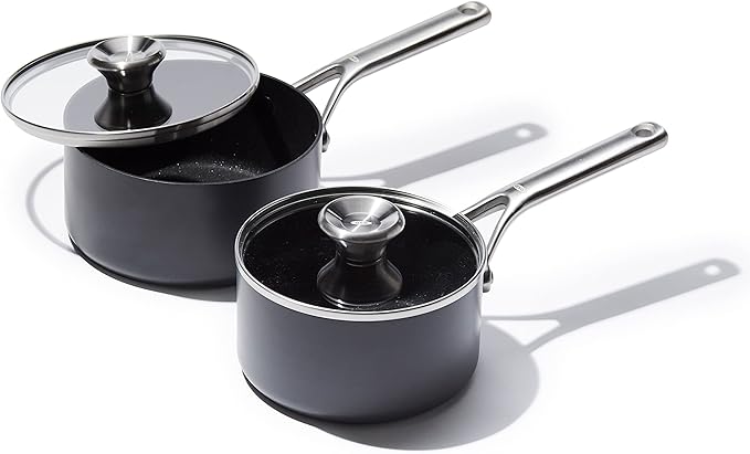 OXO Hard Anodized PFAS-Free 10 Piece Cookware Pots and Pans Set Induction Diamond reinforced Coating Oven Safe Black &amp Hard Anodized PFAS-Free 1.7QT and 2.3QT Saucepan Pot Set with Lids Bla