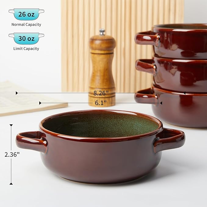 16 Pieces Dinnerware Sets with Soup Bowls Brown Green