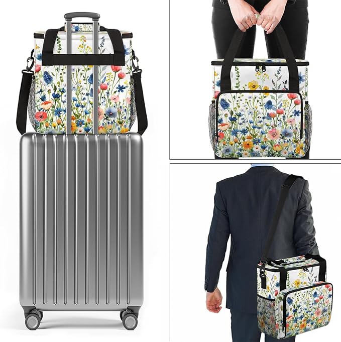 Botanic Flowers Coffee Maker Carrying Bag Portable Travel Storage Tote Bag Compatible with K-Mini or K-Mini Plus Single Serve Coffee Brewer Carrying Case with Multiple Pockets &amp Shoulder Strap