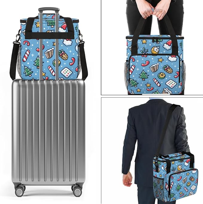 Cartoon Xmas Biscuit Coffee Maker Carrying Bag Portable Travel Storage Tote Bag Compatible with K-Mini or K-Mini Plus Single Serve Coffee Brewer Carrying Case with Multiple Pockets &amp Shoulder St