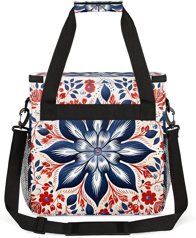 Flowers Floral Design Coffee Maker Travel Bag for Keurig K-Mini/K-Mini Plus Insulated Waterproof Tote with Pockets for K-Cup Portable Single-Serve Brewer Case