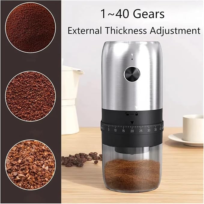 Portable Coffee Machine 2Pcs Portable Coffee Grinder Electric USB Rechargeable Home Outdoor Blender Adjustable Coffee Bean Grindingfor Outdoor Travel Picnic(Black)