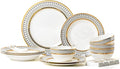 42 Piece Porcelain Dinnerware Set Light Luxury Style Translucent Dishwasher Microwave Safe Plates Bowls Scratch Resistant Dishware Sets (Gold 19 piece set)