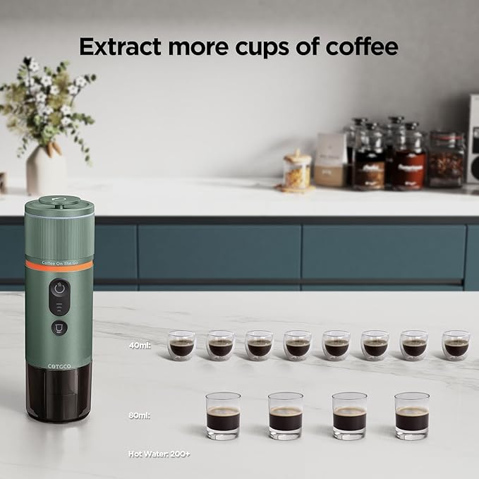 Portable Espresso Maker 20 Bar Self‑Heating &amp Auto-off | 13500 mAh Battery Brews 8 Shots | 12 V Mini Espresso Machine Compatible with Nespresso Original Pods | Car/Travel/Camping