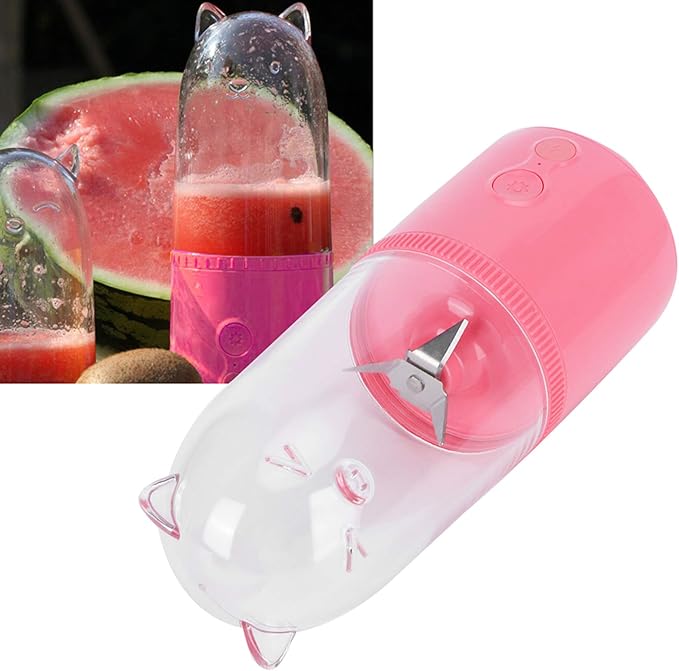 Portable Blender 500ML USB Rechargeable Mixers Fresh Fruit Juicers Bottle Shape Mini Electric Blender Strong Cutting Power with 4 Blades for Home Sport Office Campin (Pink)