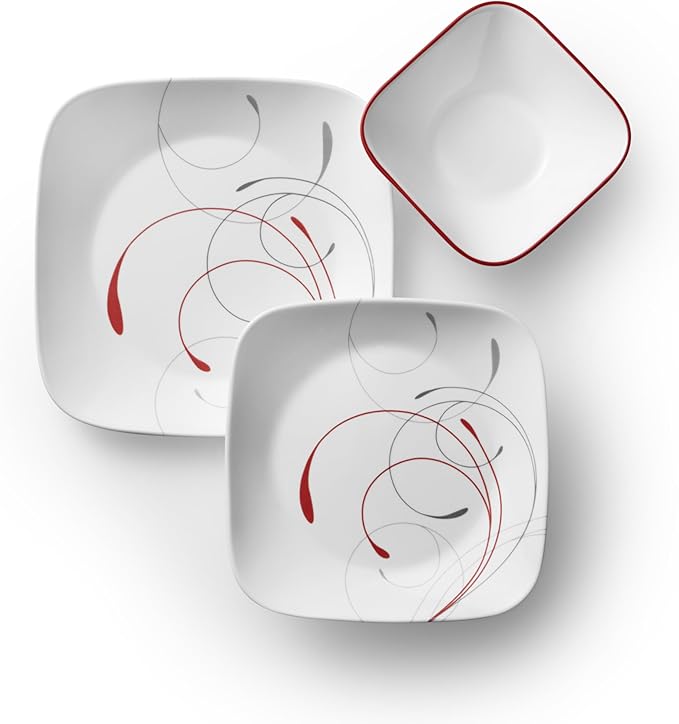 Corelle Vitrelle 18-Piece Service for 6 Dinnerware Set Triple Layer Glass and Chip Resistant Lightweight Square Plates and Bowls Set Splendor
