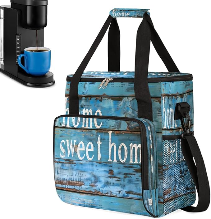 Wooden Board Coffee Maker Carring Bag Travel Carrying Storage Tote Bag Compatible with Keurig K-Mini or K-Mini Plus Portable Single Serve Coffee Brewer Case with Pockets for K-cup Pods