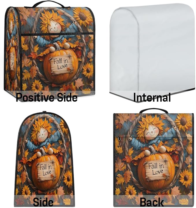 cfpolar Kitchen Aid Mixer Cover Compatible with 6-8 Quarts Pumpkin Fall Scarecrow Stand Mixer Cover Kitchen Aid Mixers Accessories Appliance Organizer Bag Dust Covers with Zipper Pocket