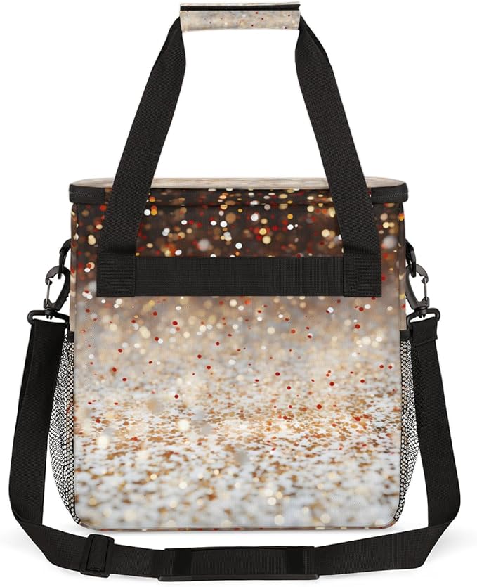 Glitter Coffee Maker Carrying Bag Gold Sequin Portable Travel Storage Tote Bag Compatible with K-Mini or K-Mini Plus Single Serve Coffee Brewer Carrying Case with Multiple Pockets &amp Shoulder Str