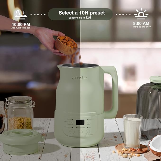 9 in 1 Nut Milk Maker Machine 40oz Nut Milk Maker for Soy Almond Oat Plant Based Milks and Non-Dairy Milk Automatic Soy Milk Maker with Low Noise/12-hour Delay Start/Auto Clean/Keep Warm