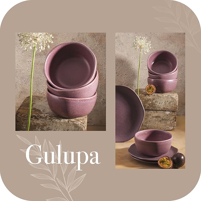 Corona Dinnerware Set 12–piece Plates and Bowls Set Ceramic Sets for 4 Microwave and Dishwasher Safe Gulupa Reactive Glaze Bold &amp Matte Set.