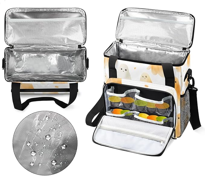 Modern Halloween Ghosts Coffee Maker Carrying Bag Travel Storage Bag Compatible with K-Mini or K-Mini Plus Single Serve Coffee Brewer Carrying Case with Multiple Pockets &amp Shoulder Strap