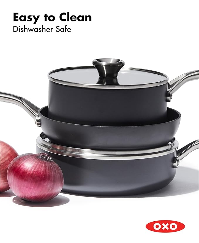 OXO Professional 5 Piece Cookware Pots and Pans Set Hard Anodized Ceramic Nonstick PFAS-Free Stainless Steel Handles Induction Suitable Diamond Reinforced Coating Dishwasher and Oven Safe Black