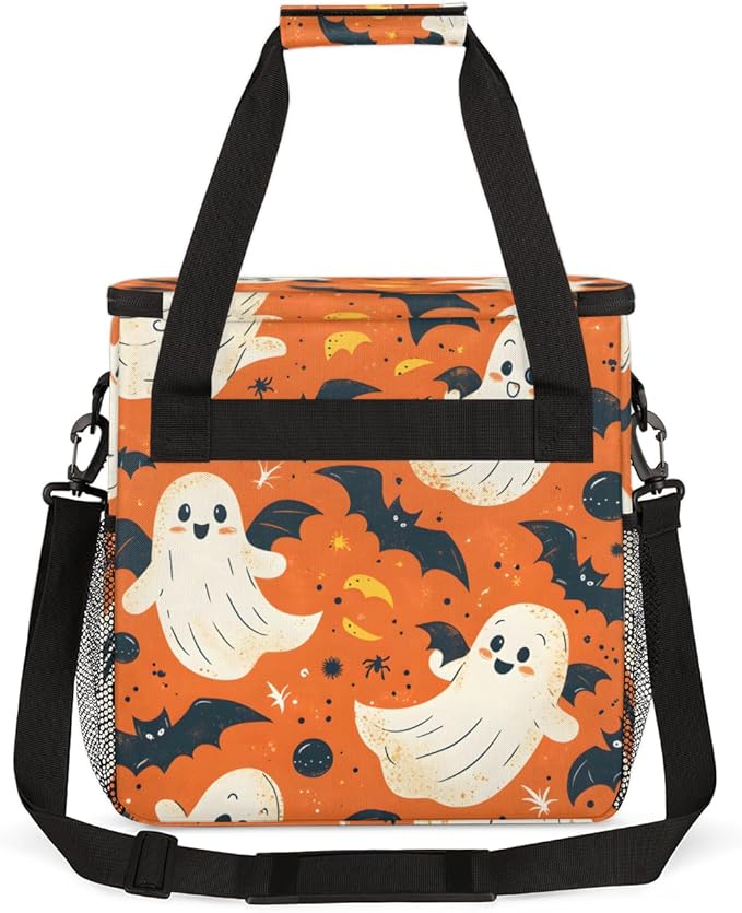 Spooky Ghosts Coffee Maker Carrying Bag Glitter Ghosts Travel Storage Bag Compatible with K-Mini or K-Mini Plus Single Serve Coffee Brewer Carrying Case with Multiple Pockets &amp Shoulder Strap
